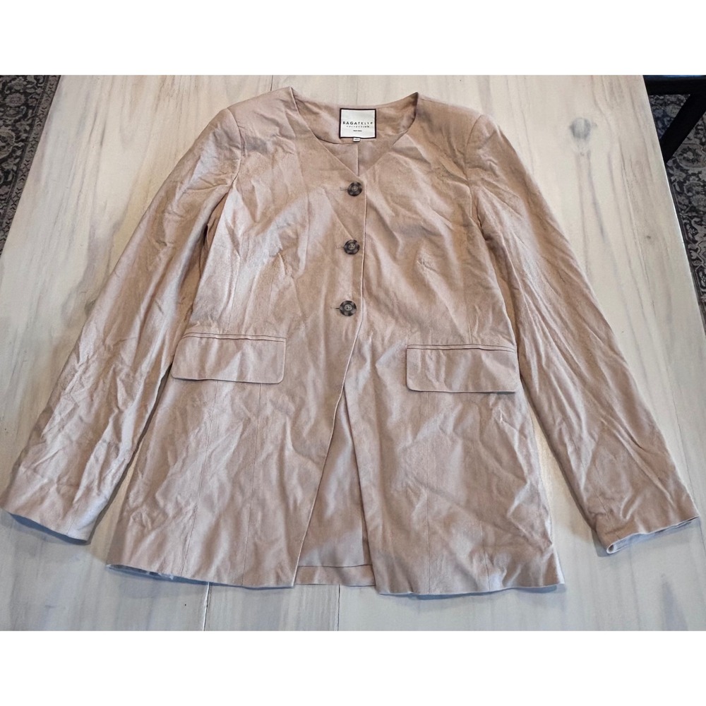 Bagatelle Collection Women's Tan Linen Blend Collarless Button Front Blazer SZ M